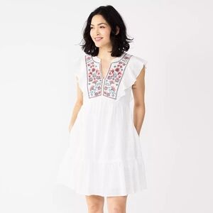 Sonoma Goods for Life White Embroidered Tiered Dress Large